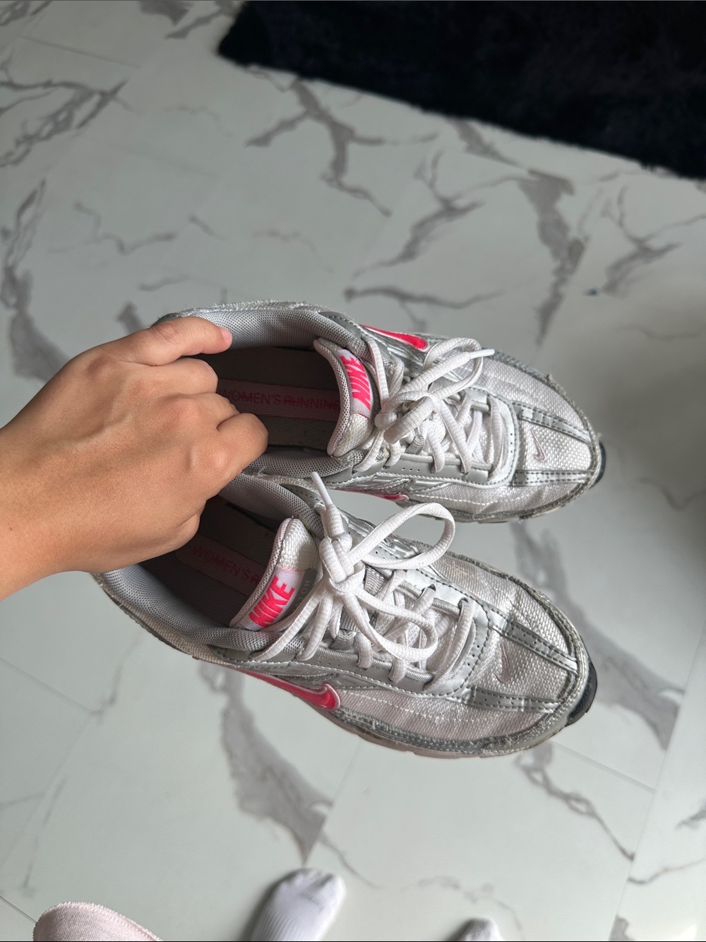 Nike Women's White Sneakers with Pink Swoosh